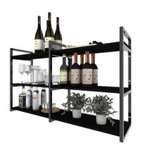 Aparador Prateleira industrial sala barzinho preto bar adega moderno suspenso madeira buffet