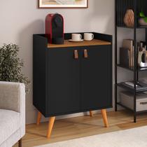 Aparador Sala Buffet 2 Portas Lara Pés Palito Cor Preto / Freijó - MJM Casa dos Móveis