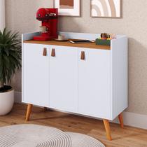 Aparador Sala Buffet 3 Portas Lara Pés Palito Cor Branco / Freijó - MJM Casa dos Móveis
