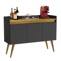 Aparador Sala De Estar Buffet Cantinho Do Café Armário Prateleira Interna Luxo 3 Portas Preto Com Madeirado K7 Plus