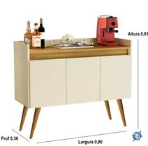 Aparador Sala De Estar Retrô Buffet Cantinho Do Café Venezza 3 Portas Prateleira Interna GB Plus