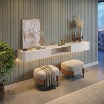 Aparador Suspenso Apolo 100% MDF 2 Gavetas 180cm com LED Branco/Off White Aparador Suspenso Apolo 100% MDF 2 Gavetas 180cm com LED Branco/Off White