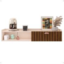 Aparador Suspenso Classic Canto Pequeno 1 Porta Nicho Cantinho Café Sala Cozinha Retrô Off White/Ripado - RPM