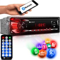 Aparelho Auto Rádio Automotivo Mp3 player 1din Som pra carro Universal Com Bluetooth Usb e Carrega Celular + Controle Remoto - E-TECH