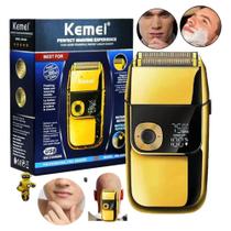 Aparelho Barbeador Shaver 2 Função Acabamento Fino Eletrico Sem Fio KM2028 LCD Ouro Aparelho Barbeador Shaver 2 Função Acabamento Fino Eletrico Sem Fio KM2028 LCD Ouro