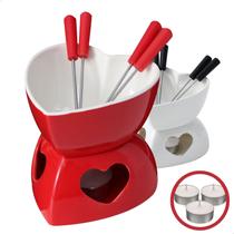 Aparelho Conjunto Kit Fondue De Cerâmica 7 Peças Antiaderente Coração Vermelho