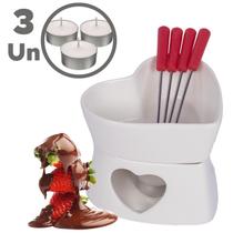 Aparelho Conjunto Kit Fondue De Cerâmica 7 Peças Antiaderente Coração Vermelho