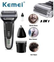 Aparelho de Barbear 3 em 1 Kemei KM-6776 Shaver bivolt Recarregável Original