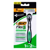 Aparelho de Barbear Bic Flex 5 Sensitive Recarregável e 2 Cargas Refil Aparelho de Barbear Bic Flex 5 Sensitive Recarregável e 2 Cargas Refil