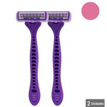 Aparelho de barbear com 3 lâminas e 2 unidades - cores variadas Aparelho de barbear com 3 lâminas e 2 unidades - cores variadas