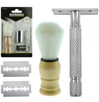 Aparelho de barbear de metal com pincel para barbear+lâmina Aparelho de barbear de metal com pincel para barbear+lâmina