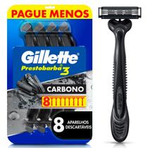 Aparelho de Barbear Descartável Gillette Prestobarba3 Carbono Carvão Ativado 8 Unidades Aparelho de Barbear Descartável Gillette Prestobarba3 Carbono Carvão Ativado 8 Unidades