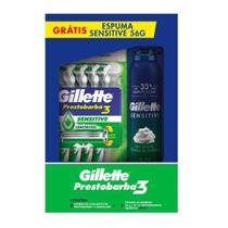 Aparelho de Barbear Gillette Prestobarba3 Sensitive C/ 4 unidades + Espuma de Barbear Sensitive 56g