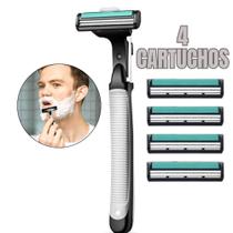 Aparelho de Barbear Lâmina Dupla com 4 Cartuchos e Fita Lubrificante Antialérgico Refil Multiuso
