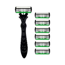 Aparelho De Barbear Manual Clássico Masculino De 6 Lâminas Verde Com 3 Lâminas Para Remoção De Pelos