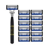 Aparelho De Barbear Manual Masculino De Aço Inoxidável Com 6 Camadas, Lâmina Substituível Lavável De