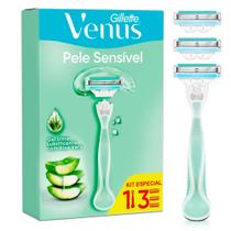 Aparelho de Depilar Gillette Venus Pele Sensível com Aloe Vera 1 Cabo e 3 Cargas Refis Aparelho de Depilar Gillette Venus Pele Sensível com Aloe Vera 1 Cabo e 3 Cargas Refis