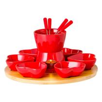 Aparelho de fondue 14 pecas para chocolate com base em bambu D29,6xA13cm cor vermelha - L'Hermitage