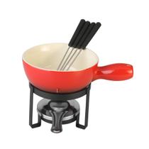 Aparelho de Fondue 8pc P/ Queijo de Ferro C/ Pintura Epoxy e Cerâmica Vermelho
