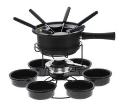 Aparelho De Fondue Antiaderente Base Giratória Carroussel 16 Peças Para Fondue De Chocolate Queijo Doces Frutas Kit Conjunto Serviço Alto Padrão Qualidade Forma Inox