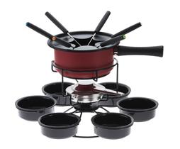 Aparelho De Fondue Antiaderente Giratório Vermelho 16 Peças Serviço Kit Conjunto Base Rotatoria