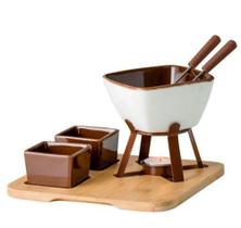 Aparelho de Fondue em Cerâmica com Base em Bambu 8pçs - L'Hermitage
