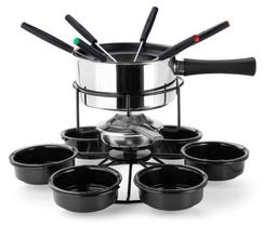 Aparelho De Fondue Inox Carroussel Base Giratória 17 peças Para Fondue Salgado Óleo Carnes Kit Conjunto Serviço Potes Molhos Giram