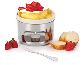 Aparelho De Fondue Queijo Brie 4 Peças Espatula Rechaud Base Inox Serviço Kit Conjunto Alto Padrão Qualidade Forma Inox Porcelana Vela
