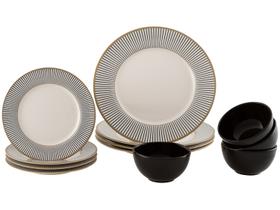 Aparelho de Jantar 12 Peças Alleanza Cerâmica Branco e Preto Redondo Ritz Aparelho de Jantar 12 Peças Alleanza Cerâmica Branco e Preto Redondo Ritz