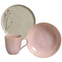 Aparelho de Jantar 12 Peças Cerâmica Porto Brasil Orgânico Jogo Pratos Canecas
