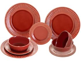Aparelho de Jantar 12 Peças Scalla Cerâmica Terra Redondo Frisada Aparelho de Jantar 12 Peças Scalla Cerâmica Terra Redondo Frisada