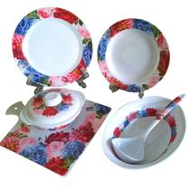 Aparelho de Jantar 16 Peças Melamina Branco com Floral