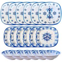 Aparelho de Jantar 18 Peças Melamina Mandala Azul e Branco