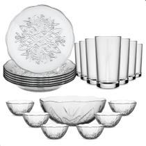Aparelho de Jantar 19 Peças em Vidro Floral Estilo Sofisticado