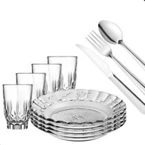 Aparelho de Jantar 20 Peças em Vidro 4 Pratos Fundos + 4 Copos 230ml + Talheres Inox Aparelho de Jantar 20 Peças em Vidro 4 Pratos Fundos + 4 Copos 230ml + Talheres Inox