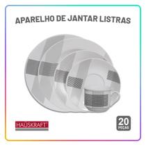 Aparelho de Jantar 20 peças Jogo de Pratos Porcelana Prato Raso, Fundo, Sobremesa Listras Hauskraft