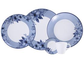 Aparelho de Jantar 20 Peças Tramontina Redondo de Porcelana Branco e Azul Lavínia