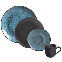 Aparelho de Jantar 24 Peças Stoneware Orgânico Petroleum e Preto Matte Xícara Pires Prato Raso e Sobremesa Porto Brasil - Porto Brasil Cerâmica