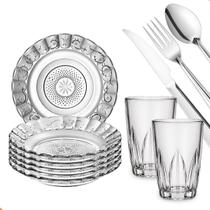 Aparelho de Jantar 30 Peças com 6 Pratos de Vidro 6 Copos 240ml e 18 Talheres em Aço Inox Aparelho de Jantar 30 Peças com 6 Pratos de Vidro 6 Copos 240ml e 18 Talheres em Aço Inox