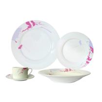 Aparelho de Jantar 30 Peças Porcelana Desenho Abstrato Lilás e Cinza - Super Saldão