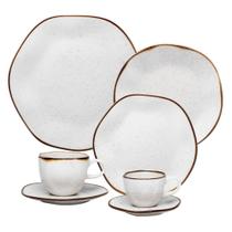 Aparelho de Jantar 42 Peças de Porcelana Oxford Ryo Maresia, Branco/Marrom