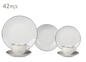Aparelho De Jantar 42 Peças Legacy Silver Com Filete Prata Cor Branco Friso Prateado