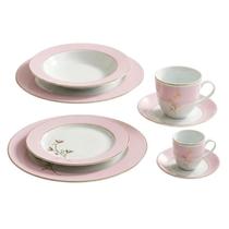 Aparelho de Jantar 42 Peças Porcelana Bordas Rosa Fio Dourado Dynasty Aparelho de Jantar 42 Peças Porcelana Bordas Rosa Fio Dourado Dynasty