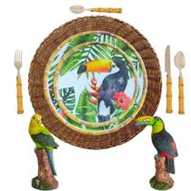 Aparelho de Jantar 44 Peças Kit Combo Mesa Posta Amazônia Com Faqueiro de Bambu Super Saldão.