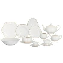 Aparelho De Jantar 49 Peças Em New Bone China Branco Com Filado Dourado Camélia L'hermitage