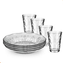 Aparelho de Jantar 8 Peças em Vidro 4 Pratos 4 Copos 190ml Detalhe Bolinha Jogo Elegante para Mesa Posta Aparelho de Jantar 8 Peças em Vidro 4 Pratos 4 Copos 190ml Detalhe Bolinha Jogo Elegante para Mesa Posta