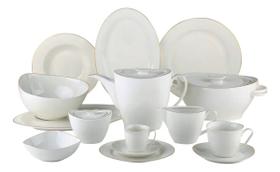 Aparelho de jantar Adelle em new bone china com filado dourado 50 peças Aparelho de jantar Adelle em new bone china com filado dourado 50 peças