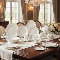 Aparelho de Jantar Camélia 49 Peças New Bone China Dourado Aparelho de Jantar Camélia 49 Peças New Bone China Dourado