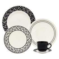 Aparelho De Jantar Casa Arabesco 20 Peças - Cerâmica Branco e Preto