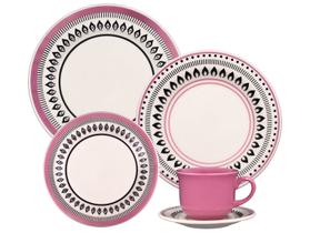Aparelho de Jantar Chá 20 Peças Biona Redondo Cerâmica Retrô Blush